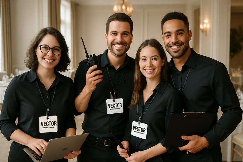 Équipe de Vector Event Marketing organisant un événement privé Équipe de Vector Event Marketing organisant un événement privé